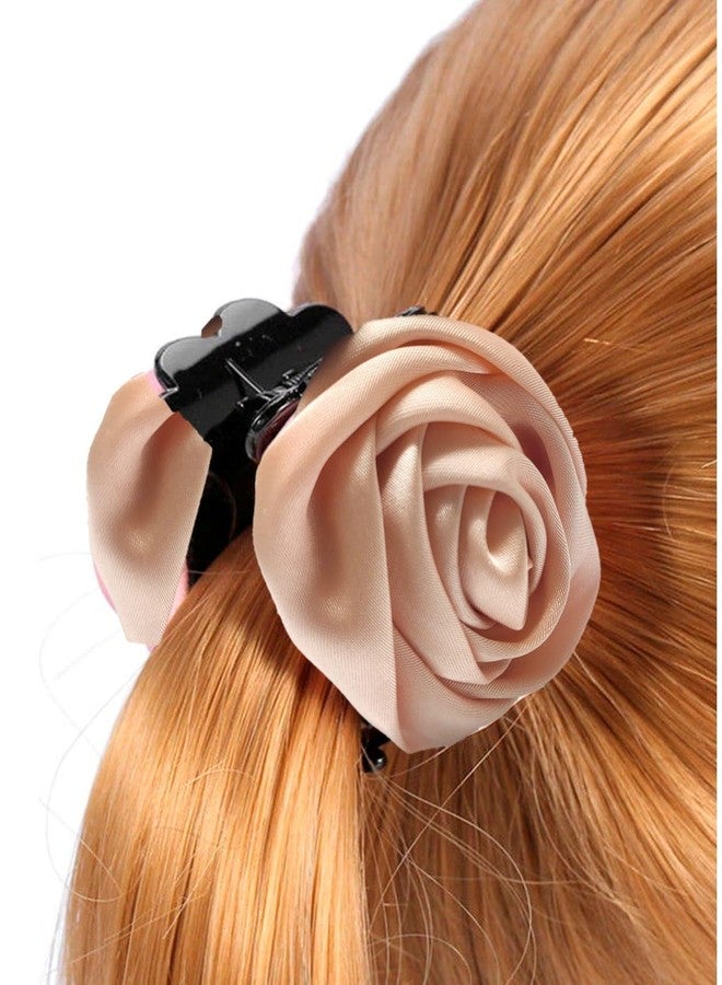 fabula Jewellery Peach Satin Rose Floral Hair Claw Hair Clip For Women & Girls Stylish Latest (HSSK77_Z2)- For Women & Girls Stylish Latest - Image 3