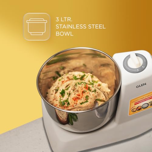 Glen Automatic Electric Atta Maker Machine, 3 Litre, 650W, Dough Kneader, Dough Mixer with Large Stainless Steel Bowl with Lid, Hands-free kneading - White (SA3032DM) - Image 4