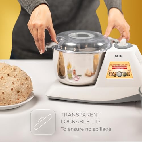 Glen Automatic Electric Atta Maker Machine, 3 Litre, 650W, Dough Kneader, Dough Mixer with Large Stainless Steel Bowl with Lid, Hands-free kneading - White (SA3032DM) - Image 5