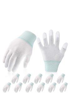 Y&D 12 Pairs Quilting Grip Gloves Household Machine Sewing for Free-Motion Finger White Nylon Quilters Free Motion (Green Medium Size)  - Image 1