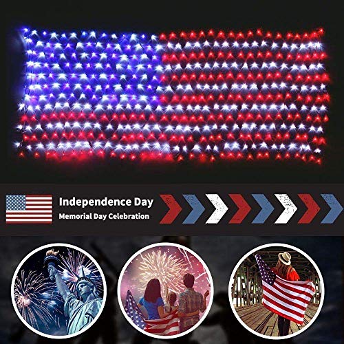 DBFAIRY Solar American Flag Lights Outdoor,420 LEDs American Flag Net Lights 6.5ft x 3.28ft Super Bright,Memorial Day Decorations of The United States for Independence/National/Memorial Day,July 4th - Image 5