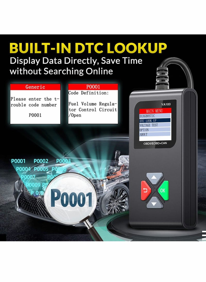 Excefore YA100 OBD2 Scanner OBD2 Code Reader Automotive Engine Fault Code Reader OBDII Full Functions Car Diagnostic Scan Tool with Vehicle Voltage Test for All OBD2 Protocol 12V Cars Since 1996  - Image 4