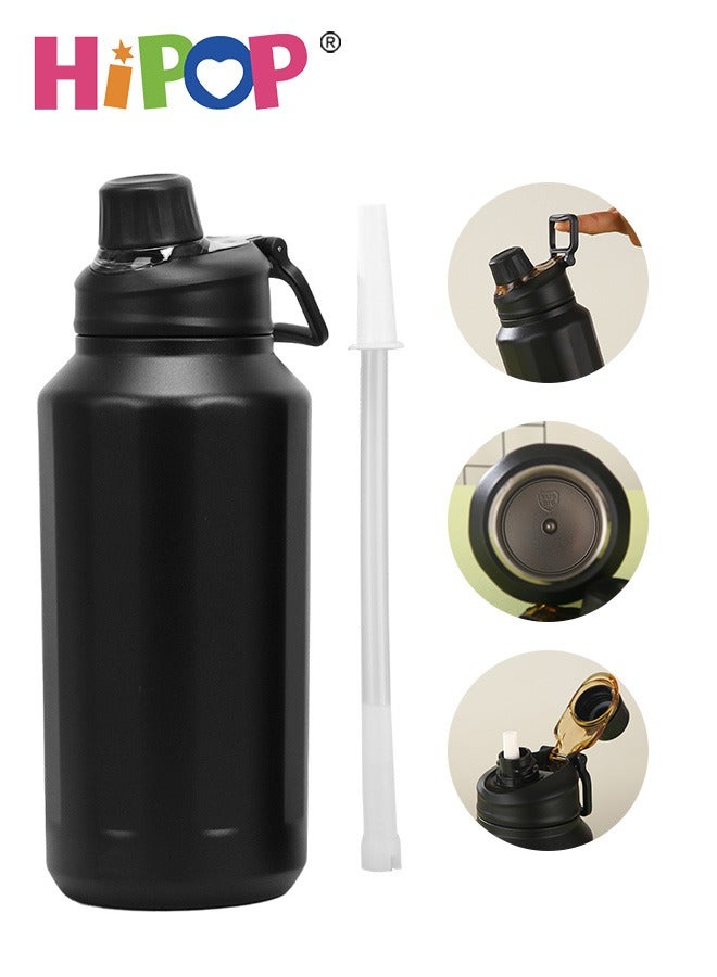 HIPOP Insulated Stainless Steel Water Bottle, with Straw and Dual Drinking Spout, Portable Sports Water Jug with Handle and Leak Proof Lid, Vacuum Metal Thermos Water Cup, for Sports, School, Office - Image 1
