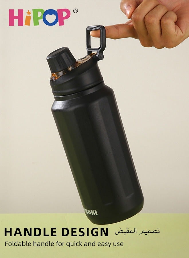 HIPOP Insulated Stainless Steel Water Bottle, with Straw and Dual Drinking Spout, Portable Sports Water Jug with Handle and Leak Proof Lid, Vacuum Metal Thermos Water Cup, for Sports, School, Office - Image 5
