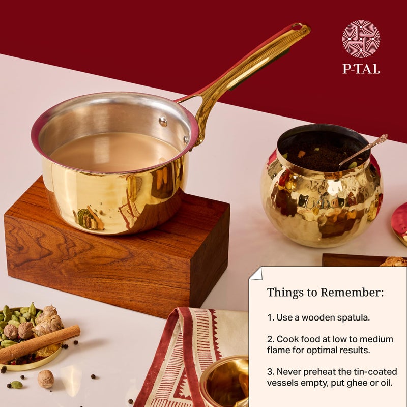 P-TAL Brass Saucepan 1.2L with Insulated Heat-Resistant Handle | 100% Pure Brass Tin Coated Tea Pan | Chemical-Free and Non-Stick (Free 30ml Copper & Brass Cleaning Solution) - Image 5