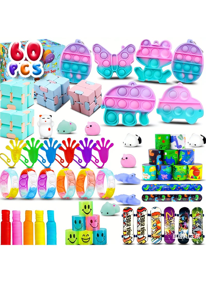 60 PCS Fidget Toys Set, Pop It Sensory Fidget Toys Pack, Stress Relief & Anxiety Relief Toys for Kids & Adults, Perfect Party Favors & Gifts - Image 1