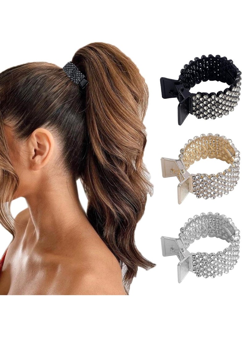 Goolsky مشابك شعر صغيرة بحجم 1.77 بوصة لذيل الحصان العالي، مشابك شعر على شكل سمكة قرش مرصعة بالأحجار الكريمة للنساء ذوات الشعر الطويل والسميك (عبوة من 3) - Image 1