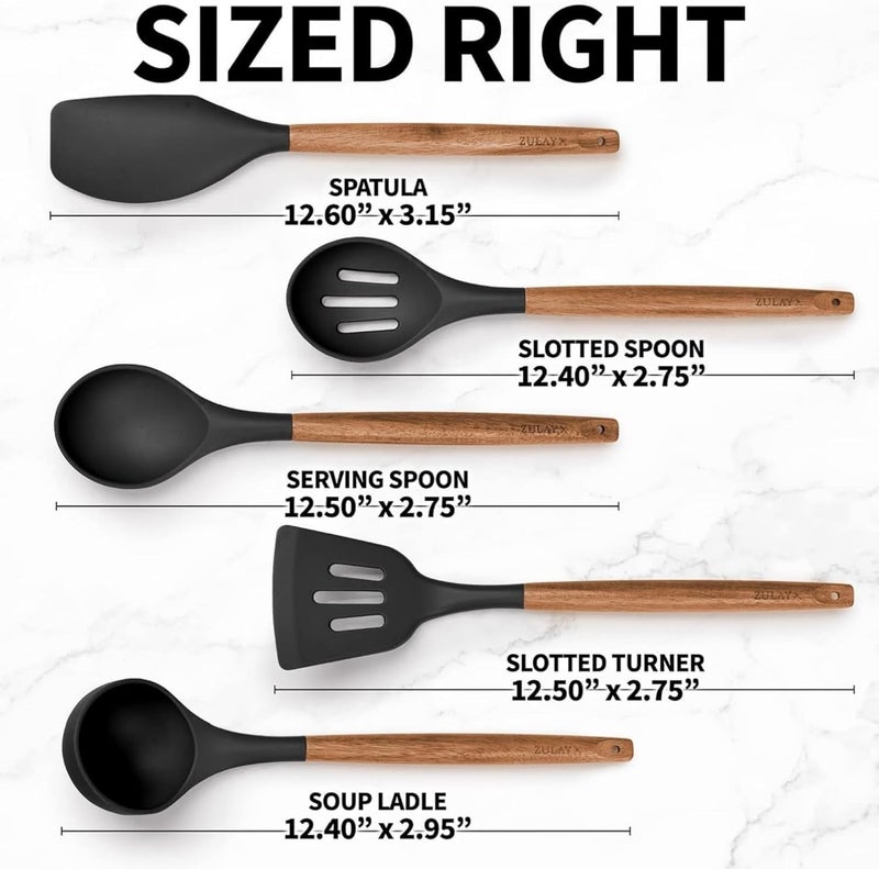ZUNBELLA 5 Pcs Black Silicone Wooden Handle Spatula BPA Free Non Toxic Spatula Set Used for Bake Cooking Heat Resistant Kitchen Gadgets Durable Flexible Long Lasting Cooking Utensils - Image 3