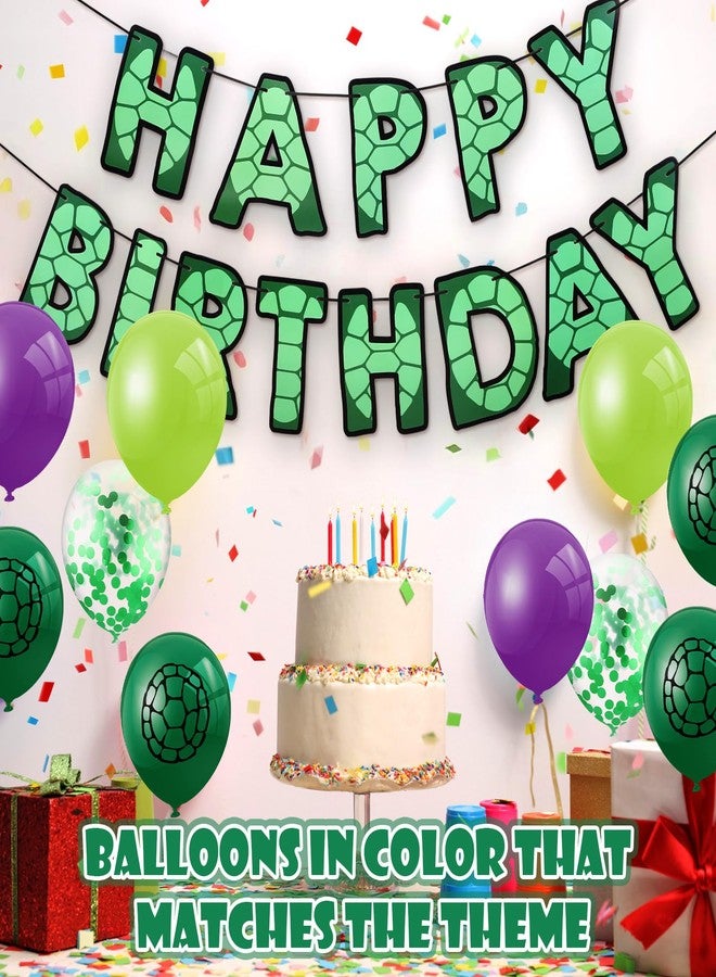 سكايليتي زينة بالونات عيد الميلاد Skylety من 45 قطعة من بالونات سلحفاة كرتونية باللون الأرجواني والأخضر الداكن مطبوعة على شكل سلحفاة لتزيين حفلات أعياد الميلاد - Image 3