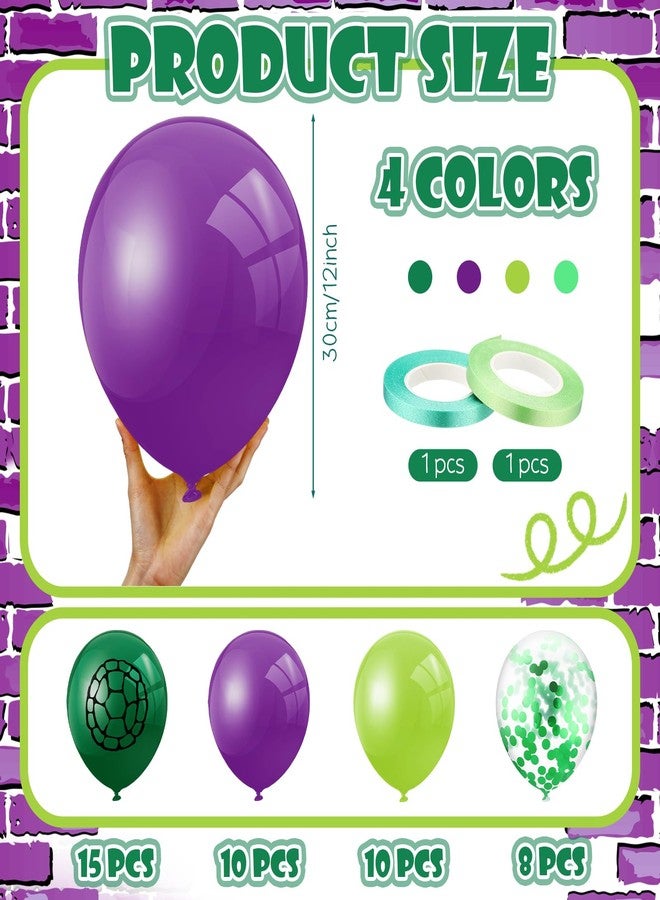 سكايليتي زينة بالونات عيد الميلاد Skylety من 45 قطعة من بالونات سلحفاة كرتونية باللون الأرجواني والأخضر الداكن مطبوعة على شكل سلحفاة لتزيين حفلات أعياد الميلاد - Image 2