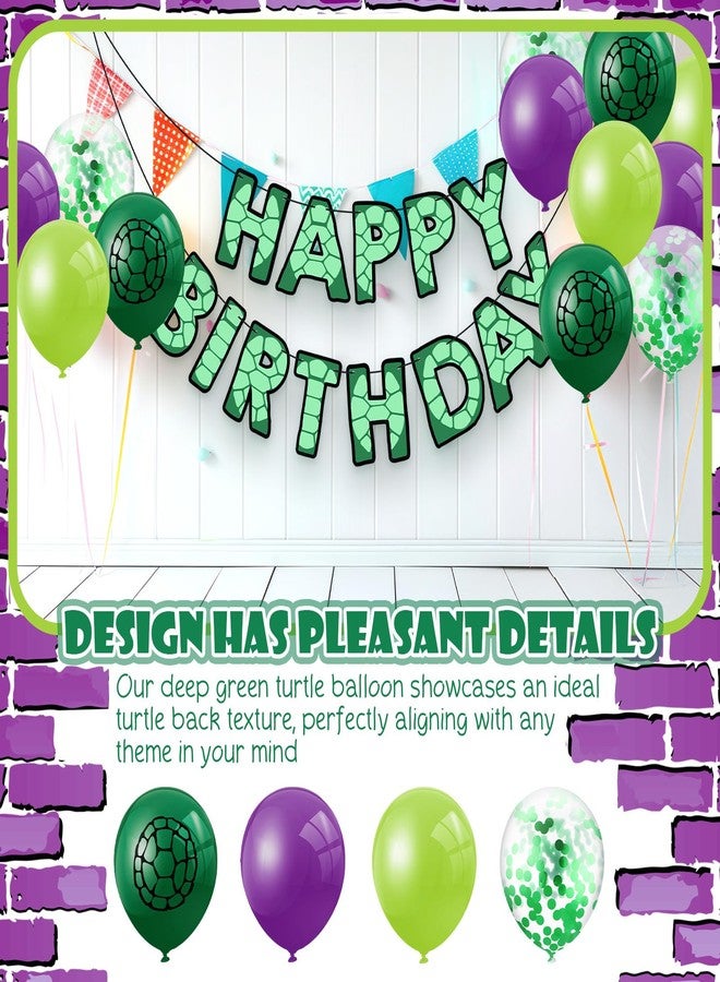 سكايليتي زينة بالونات عيد الميلاد Skylety من 45 قطعة من بالونات سلحفاة كرتونية باللون الأرجواني والأخضر الداكن مطبوعة على شكل سلحفاة لتزيين حفلات أعياد الميلاد - Image 4