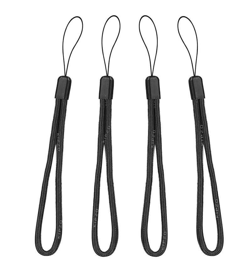 KIPZO® Pack of 4 black hand wrist Strap Lanyard 4 pcs for cell phone Cover case key ring Pen drive Badge Holders Charm grip DIY JEWELLERY Strap nylon braided string rope charms for camera bags - Image 1