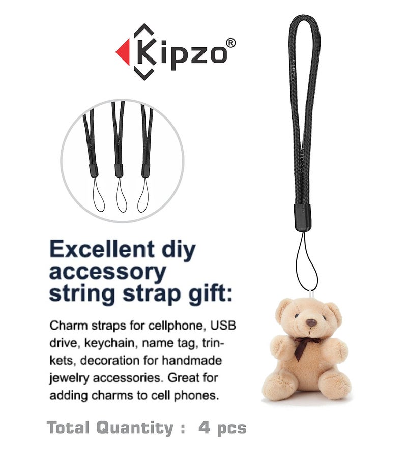 KIPZO® Pack of 4 black hand wrist Strap Lanyard 4 pcs for cell phone Cover case key ring Pen drive Badge Holders Charm grip DIY JEWELLERY Strap nylon braided string rope charms for camera bags - Image 4