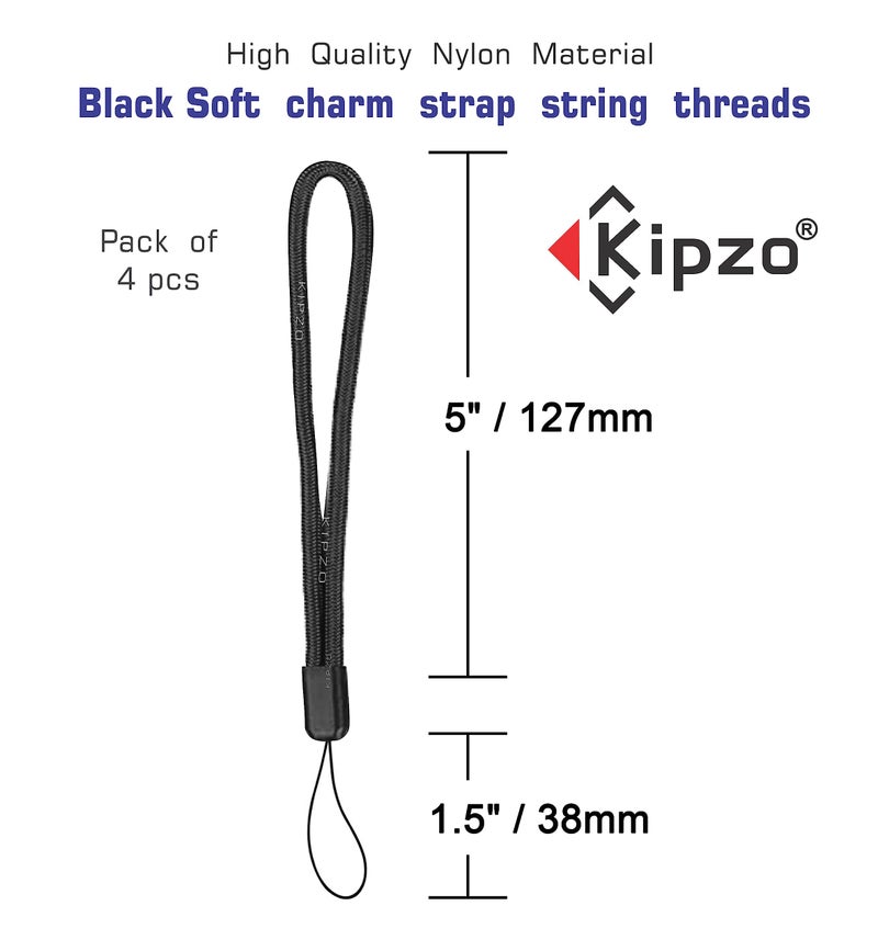 KIPZO® Pack of 4 black hand wrist Strap Lanyard 4 pcs for cell phone Cover case key ring Pen drive Badge Holders Charm grip DIY JEWELLERY Strap nylon braided string rope charms for camera bags - Image 3