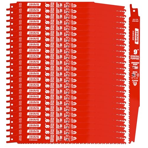 jinmg 25 Pack 9 Inch 8/14TPI Reciprocating Saw Blades for Wood and Nail-Embedded Wood Demolition, Metal Cutting for 1/8-3/8 Medium Metals and PVC Pallets etc.- Compatible with Diablo Bi-Metal Sawzall Blades - Image 1