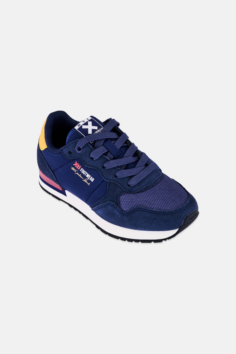 Xti Kids Boy Brand Logo Lace Up Running Shoes, Navy - Image 1