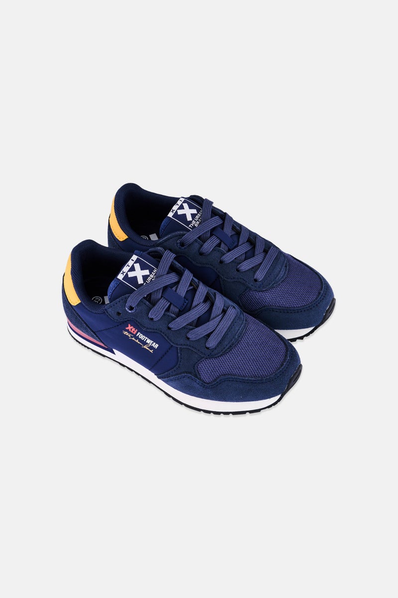 Xti Kids Boy Brand Logo Lace Up Running Shoes, Navy - Image 3