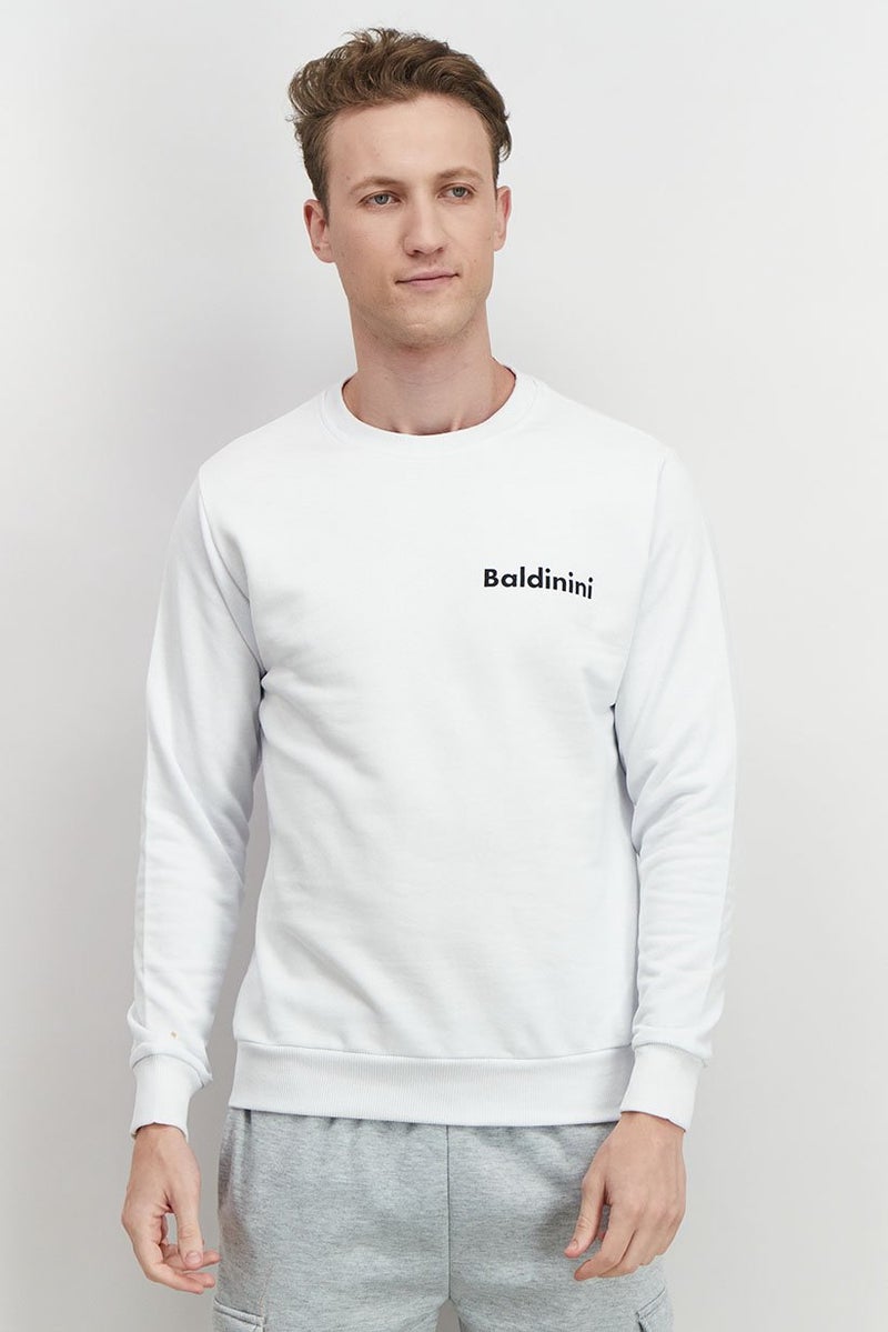 Baldinini Men Crew Neck Brand Logo Long Sleeve Sweatshirt, White - Image 1