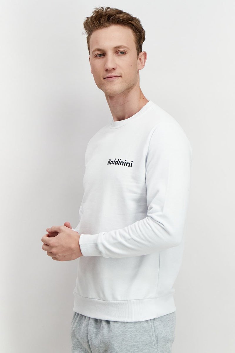 Baldinini Men Crew Neck Brand Logo Long Sleeve Sweatshirt, White - Image 2