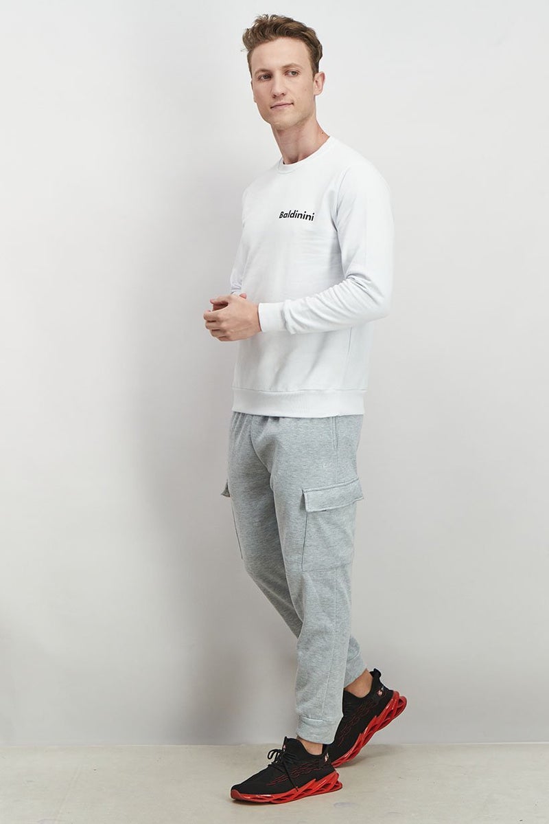 Baldinini Men Crew Neck Brand Logo Long Sleeve Sweatshirt, White - Image 4