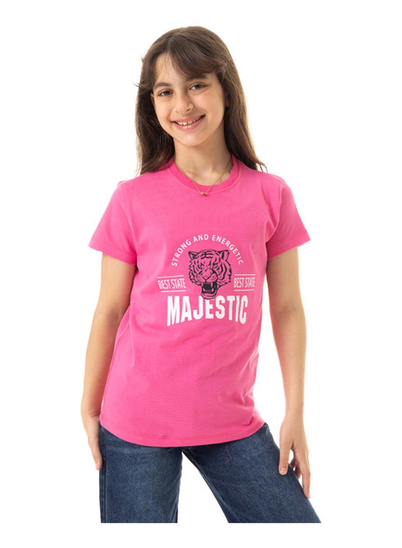Andora Slip On Printed Trendy Girls T-Shirt - Fuchsia - Image 1