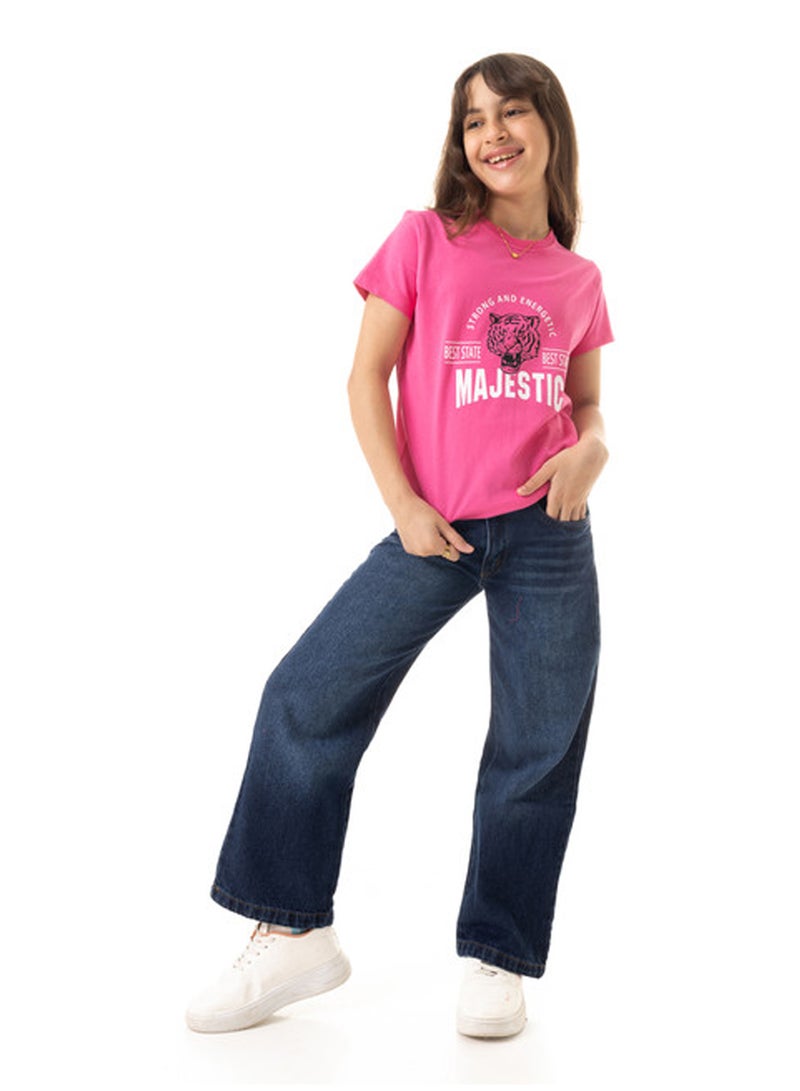 Andora Slip On Printed Trendy Girls T-Shirt - Fuchsia - Image 4