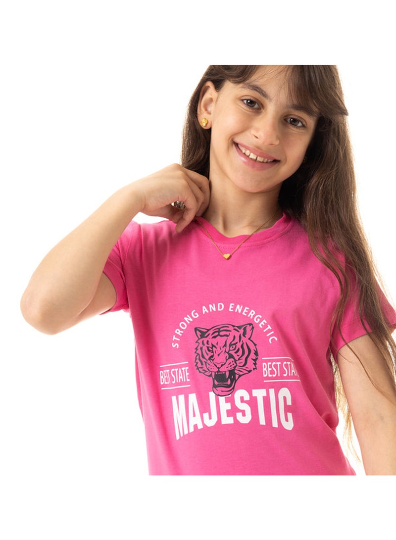 Andora Slip On Printed Trendy Girls T-Shirt - Fuchsia - Image 3