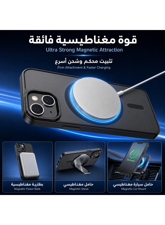 ORYXA iPhone 15 Case, 2 IN 1 Magnetic Phone Cover + Screen Protector, For iPhone 15, Compatible with MagSafe, Translucent Matte Shockproof Cover, Slim Full Protection, Black - Image 5