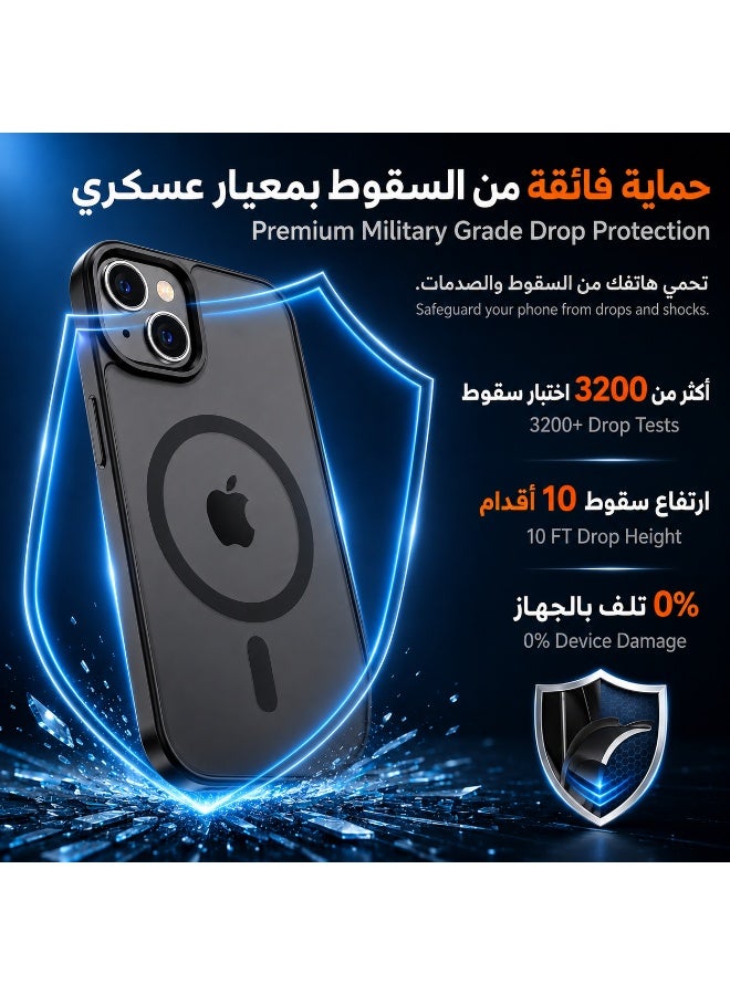 ORYXA iPhone 15 Case, 2 IN 1 Magnetic Phone Cover + Screen Protector, For iPhone 15, Compatible with MagSafe, Translucent Matte Shockproof Cover, Slim Full Protection, Black - Image 3