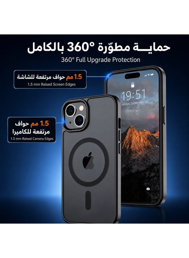 ORYXA iPhone 15 Case, 2 IN 1 Magnetic Phone Cover + Screen Protector, For iPhone 15, Compatible with MagSafe, Translucent Matte Shockproof Cover, Slim Full Protection, Black - Image 4