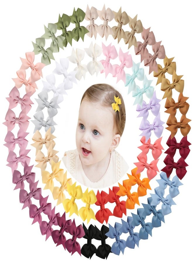 doboi 60PCS 2'' Baby Hair Clips Small Bows Fully Lined Grosgrain Boutique Solid Ribbon Mini Bows for Girls Teens Infants Kids Toddlers Newborn - Image 1