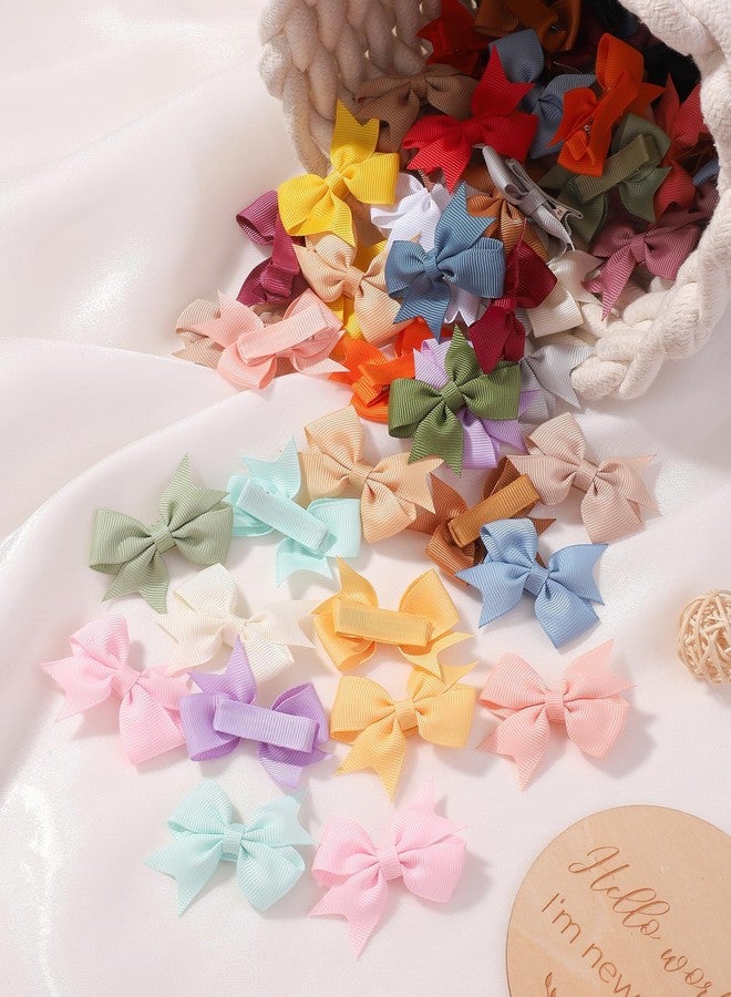 doboi 60PCS 2'' Baby Hair Clips Small Bows Fully Lined Grosgrain Boutique Solid Ribbon Mini Bows for Girls Teens Infants Kids Toddlers Newborn - Image 5