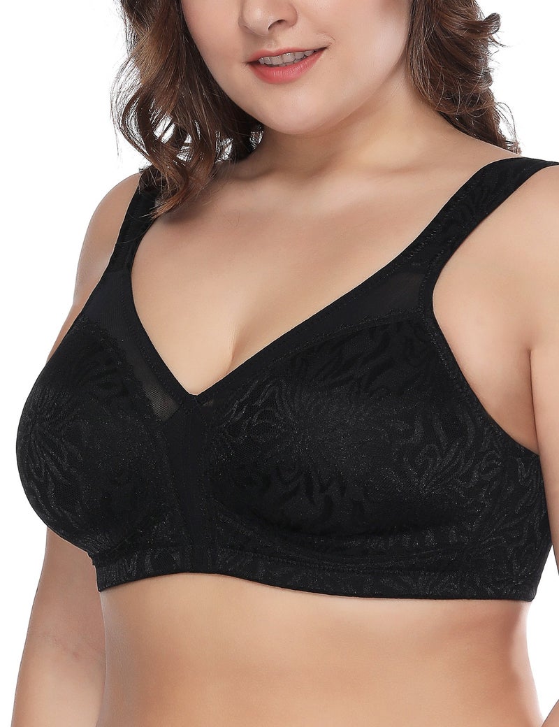 Deyllo Women's Full Coverage Plus Size Comfort Minimizer Bra Wirefree Non Padded(Black,36DDD) - Image 2