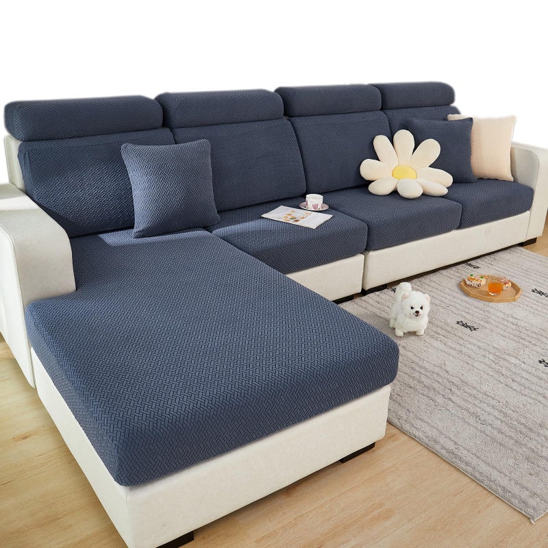 Yoovat Couch Cushion Covers for Sofa Couch Covers Wear-Resistant Universal Sofa Cover Washable Stretch for Sectional Slipcovers (Texture-Gray Blue,Back Cover L) - Image 1