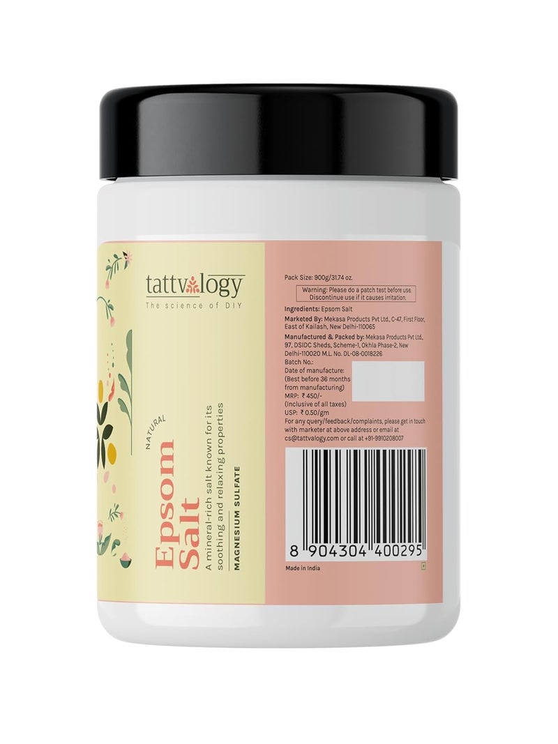 Tattvalogy Pharma Grade Epsom Salt Magnesium Sulphate For Muscle Relief Feet Soak Relieves Aches Pain Gardening Plants Used In Bath and Foot soak Face Cleanser In Glass Jar 900 GM - Image 3