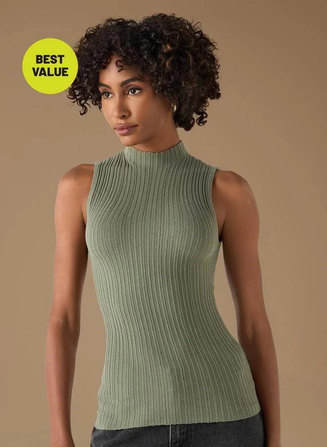 2Xtremz 2Xtremz Ribbed Sleeveless Sweater with High Neck