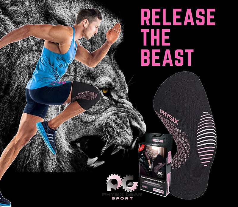 Physix Gear Sport PHYSIX GEAR Knee Support Brace - Premium Recovery & Compression Sleeve for Meniscus Tear, ACL, MCL Running & Arthritis - Best Neoprene Stabilizer Wrap for Crossfit, Squats & Workouts (Single Pink L) - Image 2
