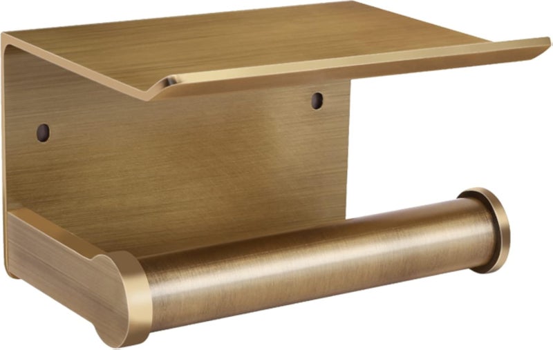 Toilet Roll Holder with Shelf, Wall Mounted Toilet Paper Holder with Shelf, 3M Self-Adhesive, Aluminium (Gold Bronze)
