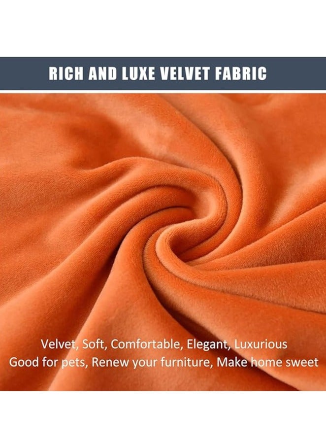 general 4-Piece Velvet Chaise longue Cover, Living Room Stretch Velvet Plush Lounge Chair Cover with Side Pockets, TV Chair Protector, Seat Width 58-89 cm (Orange) - Image 2