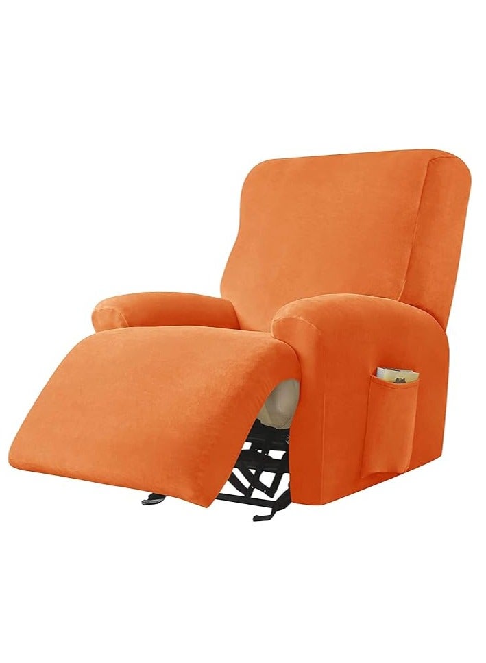 general 4-Piece Velvet Chaise longue Cover, Living Room Stretch Velvet Plush Lounge Chair Cover with Side Pockets, TV Chair Protector, Seat Width 58-89 cm (Orange) - Image 1