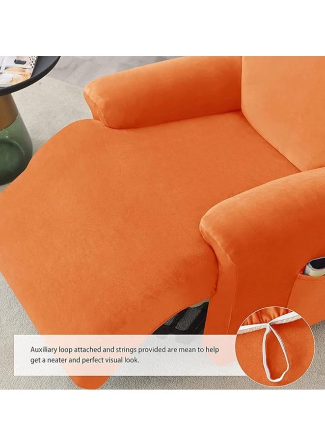 general 4-Piece Velvet Chaise longue Cover, Living Room Stretch Velvet Plush Lounge Chair Cover with Side Pockets, TV Chair Protector, Seat Width 58-89 cm (Orange) - Image 3