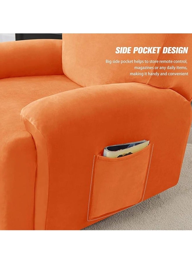 general 4-Piece Velvet Chaise longue Cover, Living Room Stretch Velvet Plush Lounge Chair Cover with Side Pockets, TV Chair Protector, Seat Width 58-89 cm (Orange) - Image 4