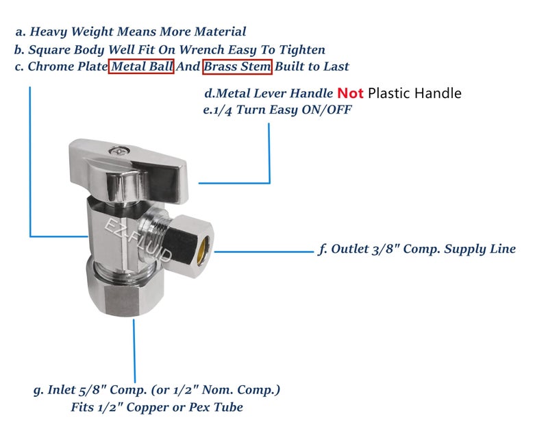 EZ-FLUID (1)EZ-Fluid Heavy Duty 1/2" Nom. (5/8" OD Comp) x 3/8" OD Comp Angle Stop Valve,1/4 Turn Handle,Chrome Brass Water Shut Off Ball Valve For Water Pipes,Bathroom,Kitchen - Image 3