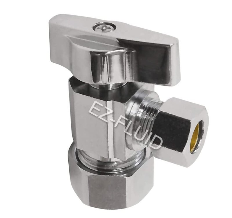 EZ-FLUID (1)EZ-Fluid Heavy Duty 1/2" Nom. (5/8" OD Comp) x 3/8" OD Comp Angle Stop Valve,1/4 Turn Handle,Chrome Brass Water Shut Off Ball Valve For Water Pipes,Bathroom,Kitchen - Image 1
