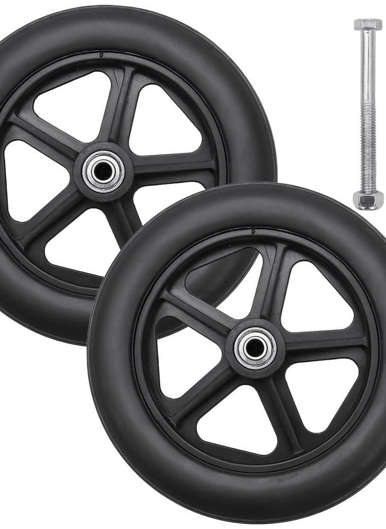 Generic 2 PCS Wheelchair Front Wheel, 8 inch Solid Wheel Replacement with 5/16inch(8mm) Metal Bearing, Accessories for Wheelchairs, Rollators, Walkers  - Image 1
