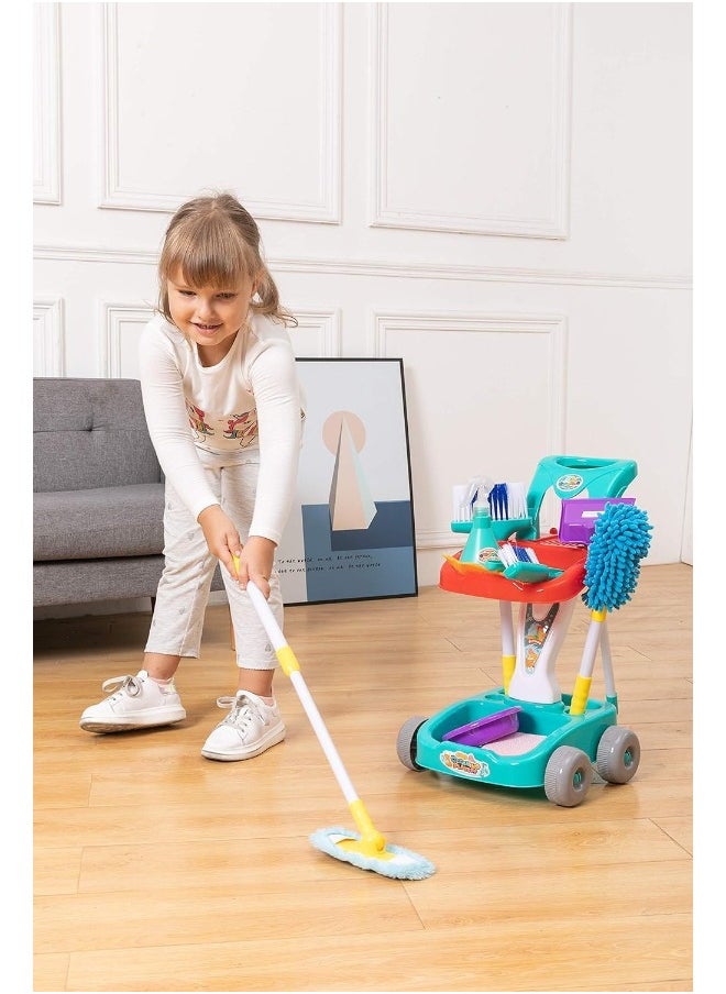 TOY GARDEN 22 PCS Kids Cleaning Set | Pretend Play Housekeeping Cart with Broom, Mop, Spray Bottle & More | Cleaning Supplies Toys for Baby Birthday  - Image 5