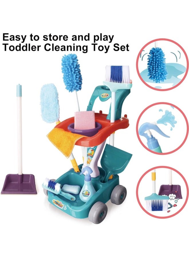 TOY GARDEN 22 PCS Kids Cleaning Set | Pretend Play Housekeeping Cart with Broom, Mop, Spray Bottle & More | Cleaning Supplies Toys for Baby Birthday  - Image 3