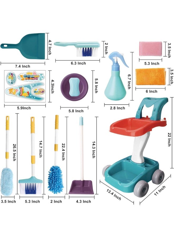 TOY GARDEN 22 PCS Kids Cleaning Set | Pretend Play Housekeeping Cart with Broom, Mop, Spray Bottle & More | Cleaning Supplies Toys for Baby Birthday  - Image 2