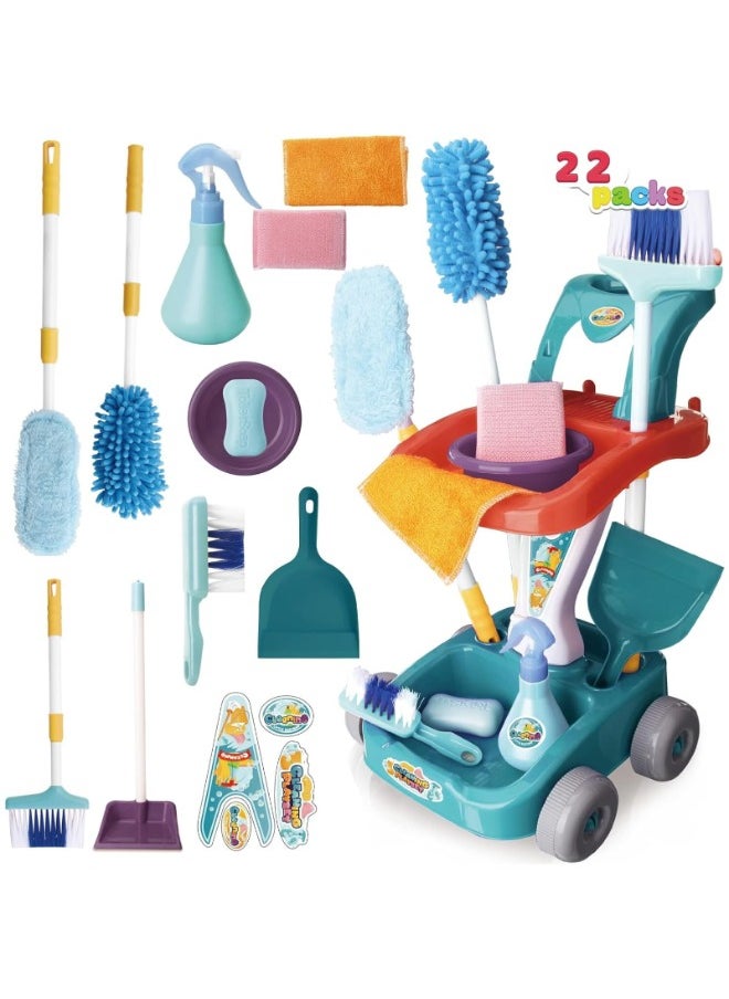 TOY GARDEN 22 PCS Kids Cleaning Set | Pretend Play Housekeeping Cart with Broom, Mop, Spray Bottle & More | Cleaning Supplies Toys for Baby Birthday  - Image 1