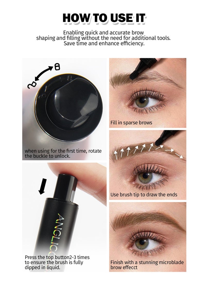 انجلي كولور - قلم حواجب سائل Microblading بفرشاة بزاوية ، ضربات تشبه الشعر لتشكيل وملء طبيعي ، قلم حواجب مقاوم للماء سريع الجفاف يدوم طويلا للمبتدئين (# 02 رمادي داكن) - Image 1